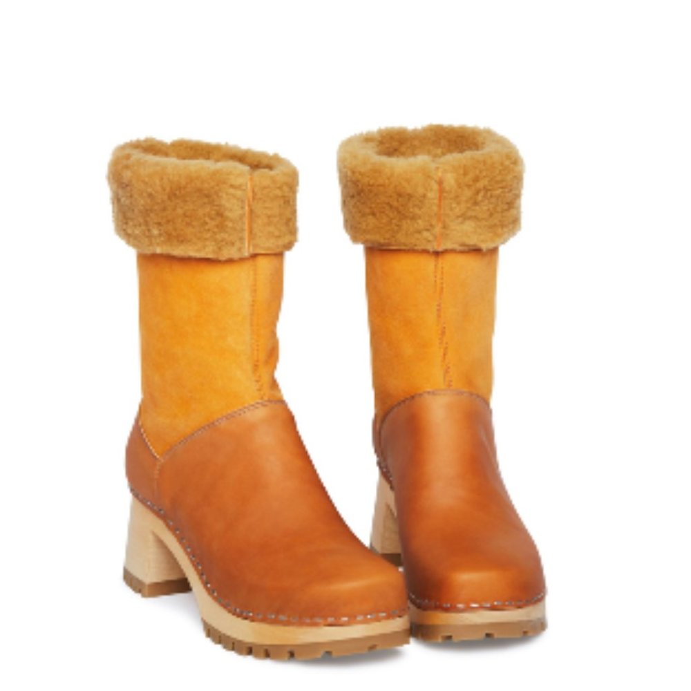 Swedish Hasbeens Brown and Tan Heeled Boots